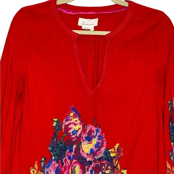 Anthropologie Monica Red Floral Embroidered Top| Size S - Picture 6 of 10